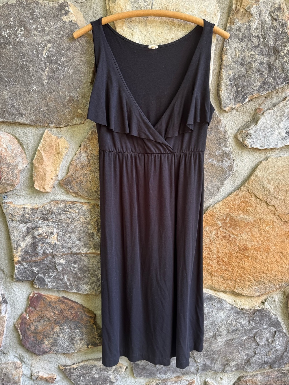 J.Crew Black Midi Dress S Wrap V Neck Flutter Ruffle Sleeveless Stretch